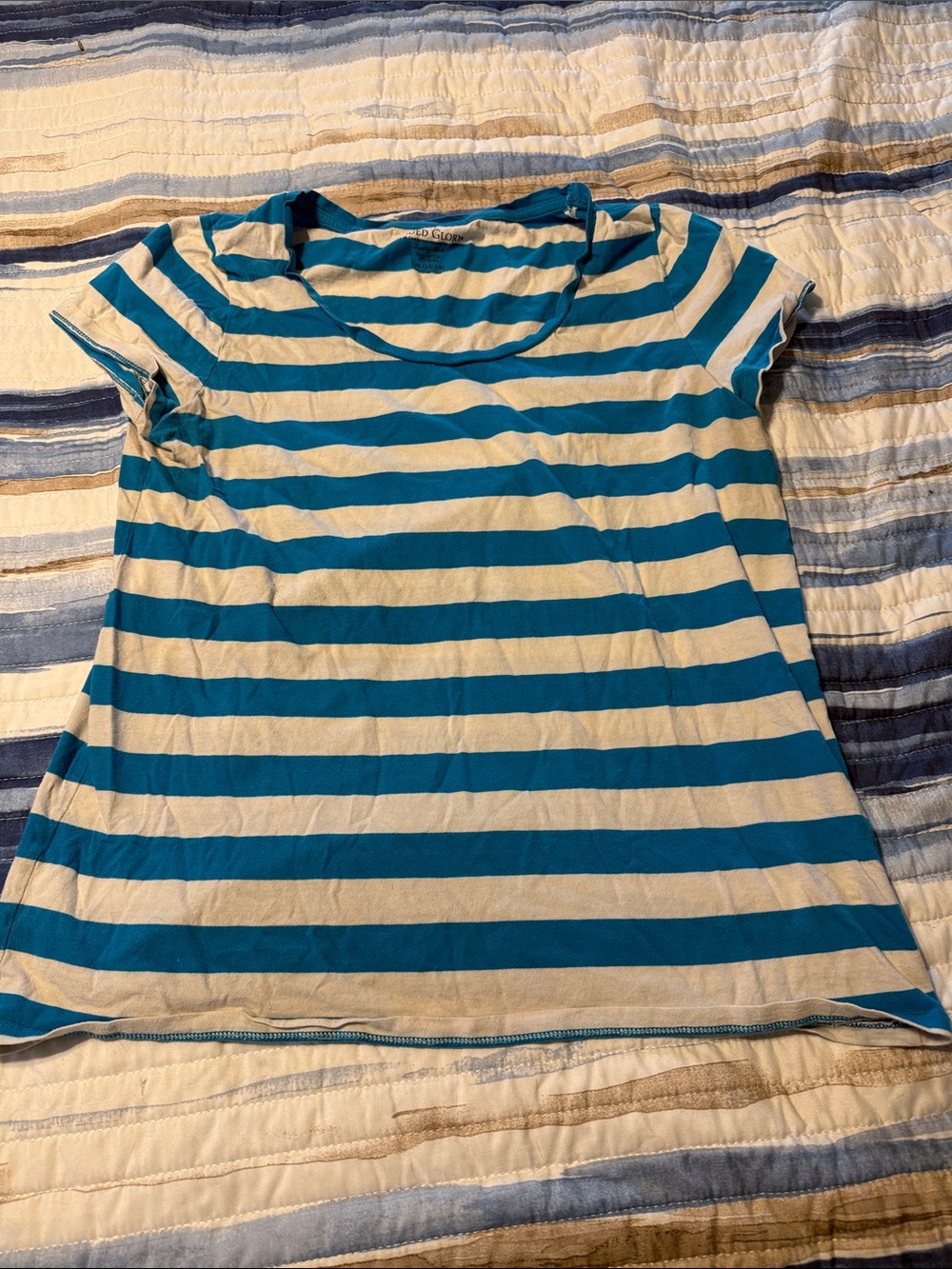 Faded Glory Blue and White Striped Short Sleeve Tee